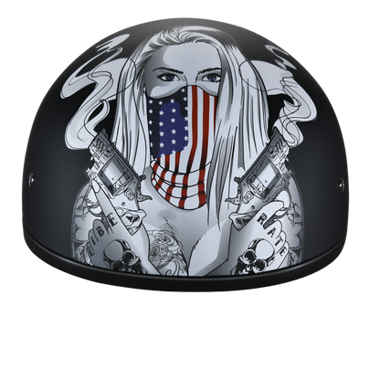 Color - Default - DOT Approved Daytona Motorcycle Half Face Helmet - Skull Cap Graphics for Men & Women, Scooters, ATVs, UTVs & Choppers - W/ Make 'Em Pay