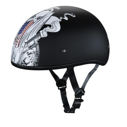 Color - Default - DOT Approved Daytona Motorcycle Half Face Helmet - Skull Cap Graphics for Men & Women, Scooters, ATVs, UTVs & Choppers - W/ Make 'Em Pay