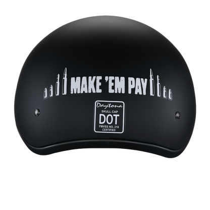 Color - Default - DOT Approved Daytona Motorcycle Half Face Helmet - Skull Cap Graphics for Men & Women, Scooters, ATVs, UTVs & Choppers - W/ Make 'Em Pay
