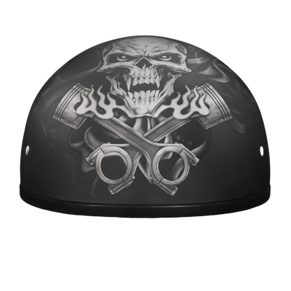 Color - Default - DOT Approved Daytona Motorcycle Half Face Helmet - Skull Cap Graphics for Men & Women, Scooters, ATVs, UTVs & Choppers - W/  Pistons Skull