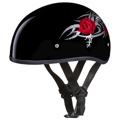 Color - Default - DOT Approved Daytona Motorcycle Half Face Helmet - Skull Cap Graphics for Men & Women, Scooters, ATVs, UTVs & Choppers - W/ Rose