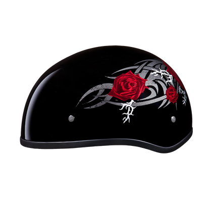Color - Default - DOT Approved Daytona Motorcycle Half Face Helmet - Skull Cap Graphics for Men & Women, Scooters, ATVs, UTVs & Choppers - W/ Rose