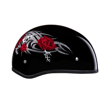 Color - Default - DOT Approved Daytona Motorcycle Half Face Helmet - Skull Cap Graphics for Men & Women, Scooters, ATVs, UTVs & Choppers - W/ Rose