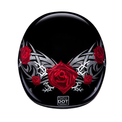Color - Default - DOT Approved Daytona Motorcycle Half Face Helmet - Skull Cap Graphics for Men & Women, Scooters, ATVs, UTVs & Choppers - W/ Rose