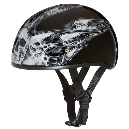 Color - Silver - DOT Approved Daytona Motorcycle Half Face Helmet - Skull Cap Graphics for Men & Women, Scooters, ATVs, UTVs & Choppers - W/ Skull Flames Silver