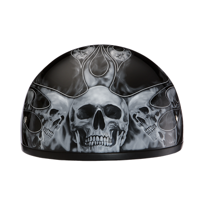 Color - Silver - DOT Approved Daytona Motorcycle Half Face Helmet - Skull Cap Graphics for Men & Women, Scooters, ATVs, UTVs & Choppers - W/ Skull Flames Silver