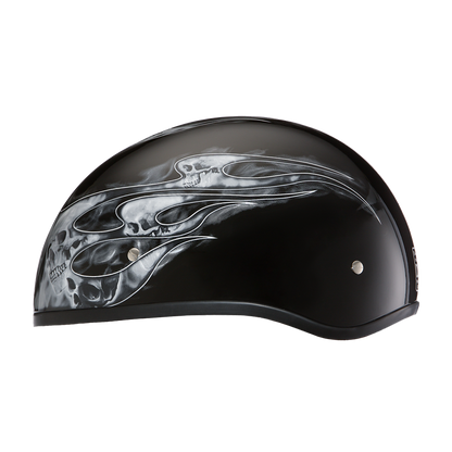 Color - Silver - DOT Approved Daytona Motorcycle Half Face Helmet - Skull Cap Graphics for Men & Women, Scooters, ATVs, UTVs & Choppers - W/ Skull Flames Silver