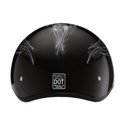 Color - Silver - DOT Approved Daytona Motorcycle Half Face Helmet - Skull Cap Graphics for Men & Women, Scooters, ATVs, UTVs & Choppers - W/ Skull Flames Silver