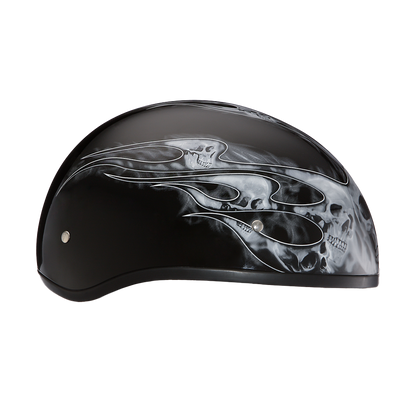Color - Silver - DOT Approved Daytona Motorcycle Half Face Helmet - Skull Cap Graphics for Men & Women, Scooters, ATVs, UTVs & Choppers - W/ Skull Flames Silver