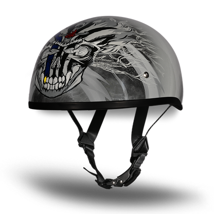 Color - Default - DOT Approved Daytona Motorcycle Half Face Helmet - Skull Cap Graphics for Men & Women, Scooters, ATVs, UTVs & Choppers - W/ Thunder