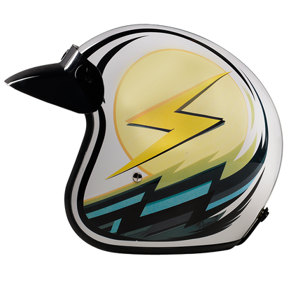 Color - Default - DOT Approved Daytona Cruiser Open Face Motorcycle Helmet - Men, Women & Youth - With Visor & Graphics - W/ Lightning