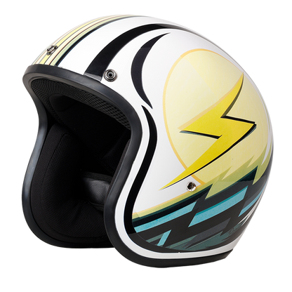 Color - Default - DOT Approved Daytona Cruiser Open Face Motorcycle Helmet - Men, Women & Youth - With Visor & Graphics - W/ Lightning