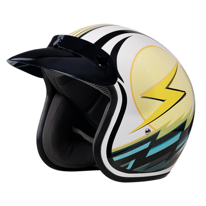 Color - Default - DOT Approved Daytona Cruiser Open Face Motorcycle Helmet - Men, Women & Youth - With Visor & Graphics - W/ Lightning