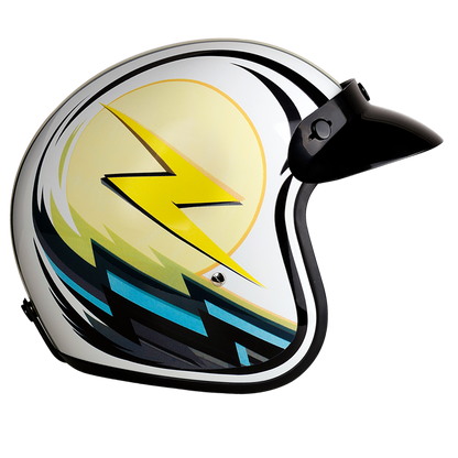 Color - Default - DOT Approved Daytona Cruiser Open Face Motorcycle Helmet - Men, Women & Youth - With Visor & Graphics - W/ Lightning