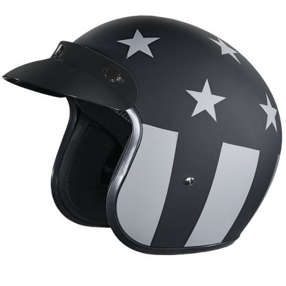 Color - Default - DOT Approved Daytona Cruiser Open Face Motorcycle Helmet - Men, Women & Youth - With Visor & Graphics - W/ Captain America Stealth