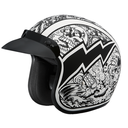 Color - Default - DOT Approved Daytona Cruiser Open Face Motorcycle Helmet - Men, Women & Youth - With Visor & Graphics - W/ Graffiti