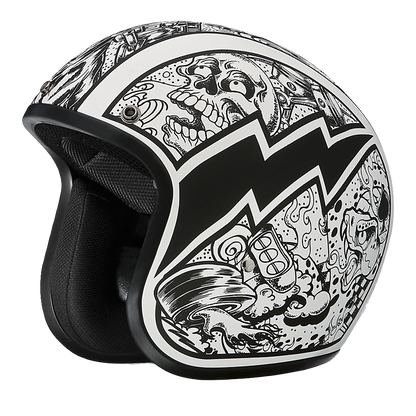 Color - Default - DOT Approved Daytona Cruiser Open Face Motorcycle Helmet - Men, Women & Youth - With Visor & Graphics - W/ Graffiti