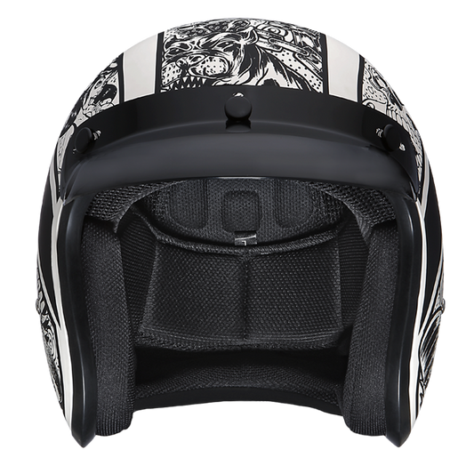 DOT Approved Daytona Cruiser Open Face Motorcycle Helmet - Men, Women & Youth - With Visor & Graphics - W/ Graffiti