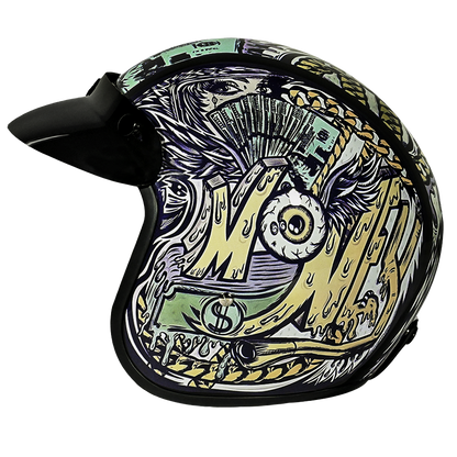 Color - Default - DOT Approved Daytona Cruiser Open Face Motorcycle Helmet - Men, Women & Youth - With Visor & Graphics - W/ Money