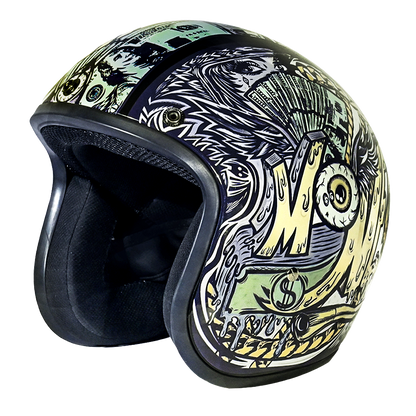 Color - Default - DOT Approved Daytona Cruiser Open Face Motorcycle Helmet - Men, Women & Youth - With Visor & Graphics - W/ Money