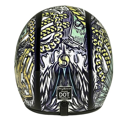 Color - Default - DOT Approved Daytona Cruiser Open Face Motorcycle Helmet - Men, Women & Youth - With Visor & Graphics - W/ Money