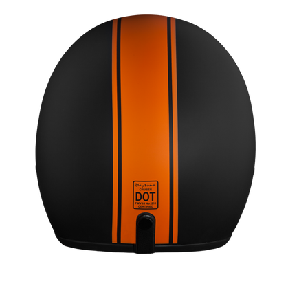 Color - Orange - DOT Approved Daytona Cruiser Open Face Motorcycle Helmet - Men, Women & Youth - With Visor & Graphics - W/ Orange Pin Stripe