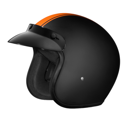 Color - Orange - DOT Approved Daytona Cruiser Open Face Motorcycle Helmet - Men, Women & Youth - With Visor & Graphics - W/ Orange Pin Stripe