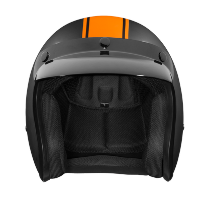 Color - Orange - DOT Approved Daytona Cruiser Open Face Motorcycle Helmet - Men, Women & Youth - With Visor & Graphics - W/ Orange Pin Stripe