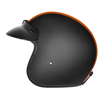 Color - Orange - DOT Approved Daytona Cruiser Open Face Motorcycle Helmet - Men, Women & Youth - With Visor & Graphics - W/ Orange Pin Stripe