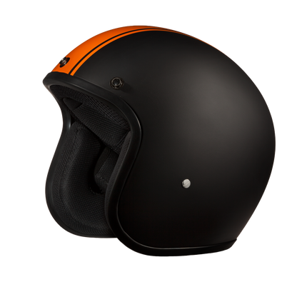 Color - Orange - DOT Approved Daytona Cruiser Open Face Motorcycle Helmet - Men, Women & Youth - With Visor & Graphics - W/ Orange Pin Stripe