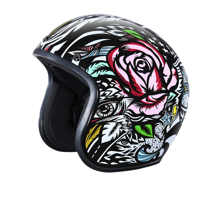 Color - Default - DOT Approved Daytona Cruiser Open Face Motorcycle Helmet - Men, Women & Youth - With Visor & Graphics - W/ Tribal