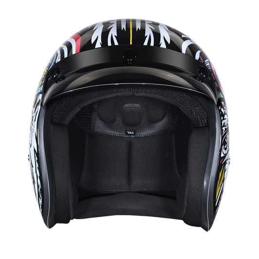 DOT Approved Daytona Cruiser Open Face Motorcycle Helmet - Men, Women & Youth - With Visor & Graphics - W/ Tribal