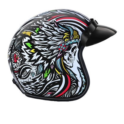 Color - Default - DOT Approved Daytona Cruiser Open Face Motorcycle Helmet - Men, Women & Youth - With Visor & Graphics - W/ Tribal