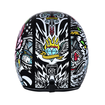 Color - Default - DOT Approved Daytona Cruiser Open Face Motorcycle Helmet - Men, Women & Youth - With Visor & Graphics - W/ Tribal