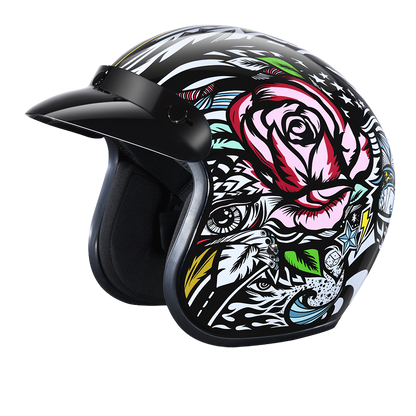 Color - Default - DOT Approved Daytona Cruiser Open Face Motorcycle Helmet - Men, Women & Youth - With Visor & Graphics - W/ Tribal