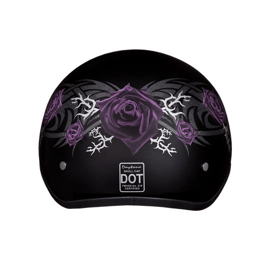 D.O.T. Daytona Skull Cap- W/ Purple Rose - Dirt Moto Bikes
