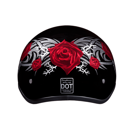 D.O.T. Daytona Skull Cap- W/ Rose - Dirt Moto Bikes
