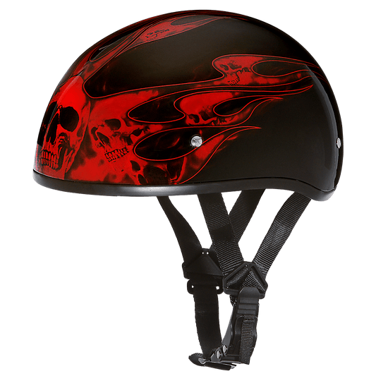 D.O.T. Daytona Skull Cap- W/ Skull Flames Red - Dirt Moto Bikes