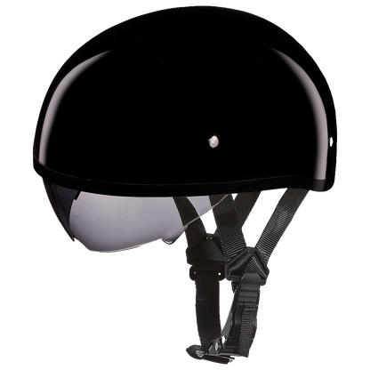 Color - Gloss - D.O.T. Daytona Skull Cap W/ Inner Shield- Hi-Gloss Black