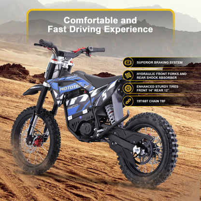 Color - Blue - MotoTec 60V Pro Electric Dirt Bike 2000W Lithium (HP115E) - 40 MPH