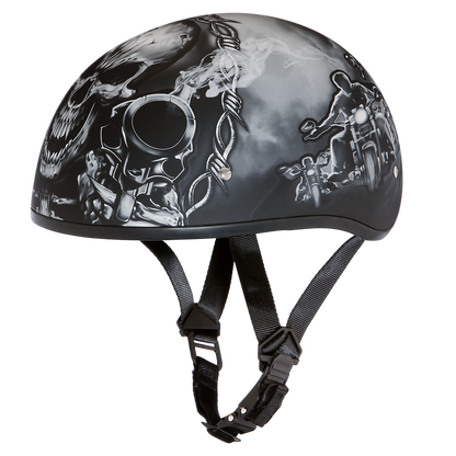 Color - Default - DOT Approved Daytona Motorcycle Half Face Helmet - Skull Cap Graphics for Men & Women, Scooters, ATVs, UTVs & Choppers - W/ Guns