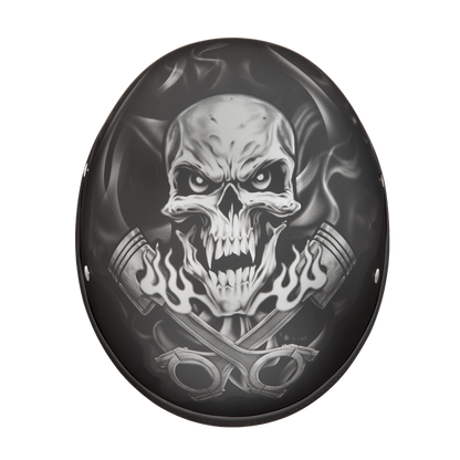 Color - Default - DOT Approved Daytona Motorcycle Half Face Helmet - Skull Cap Graphics for Men & Women, Scooters, ATVs, UTVs & Choppers - W/  Pistons Skull