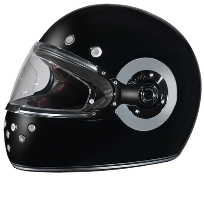 Color - Gloss - DOT Daytona Retro Full Face Motorcycle Helmet: Vintage Style for Men, Women, & Youth - Hi-Gloss Black w/ Chrome Accents