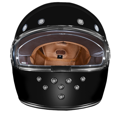 Color - Gloss - DOT Daytona Retro Full Face Motorcycle Helmet: Vintage Style for Men, Women, & Youth - Hi-Gloss Black w/ Chrome Accents