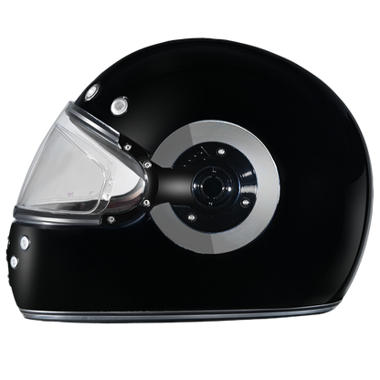 Color - Gloss - DOT Daytona Retro Full Face Motorcycle Helmet: Vintage Style for Men, Women, & Youth - Hi-Gloss Black w/ Chrome Accents