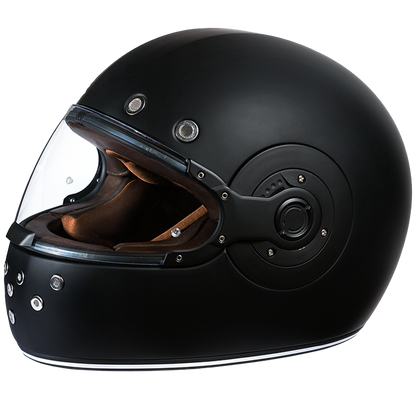 Color - Black - DOT Daytona Retro Full Face Motorcycle Helmet: Vintage Style for Men, Women, & Youth - Dull Black W/ Dull Black Accents