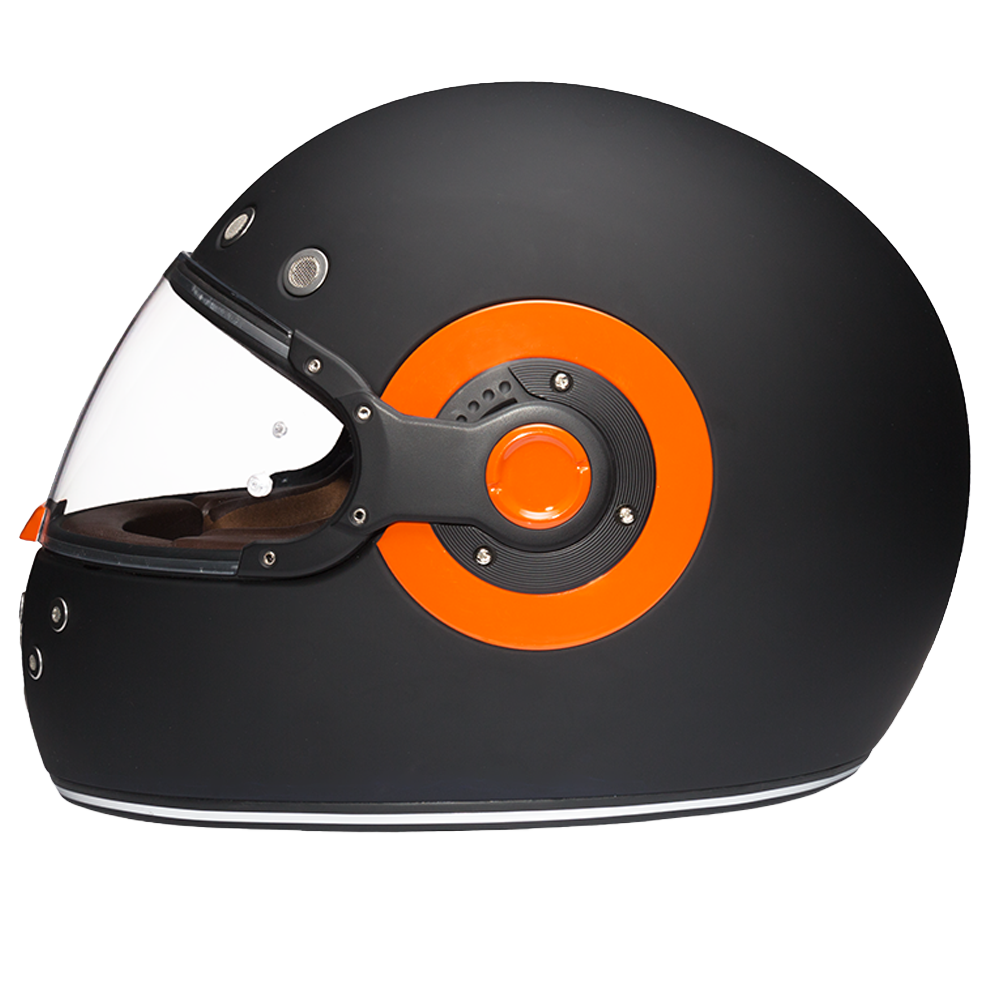 DOT Daytona Retro Full Face Motorcycle Helmet: Vintage Style for Men, Women, & Youth - Dull Black W/ Orange Accents