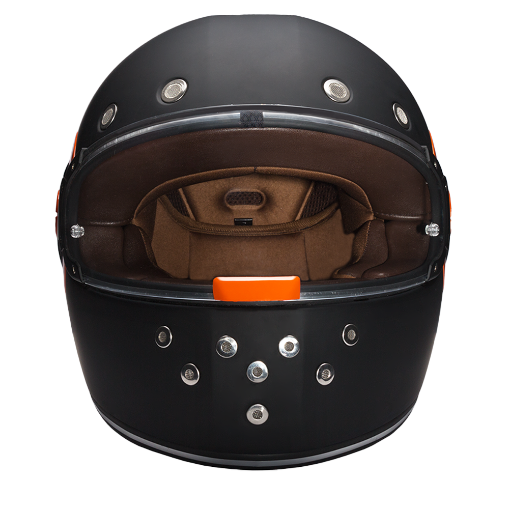 DOT Daytona Retro Full Face Motorcycle Helmet: Vintage Style for Men, Women, & Youth - Dull Black W/ Orange Accents