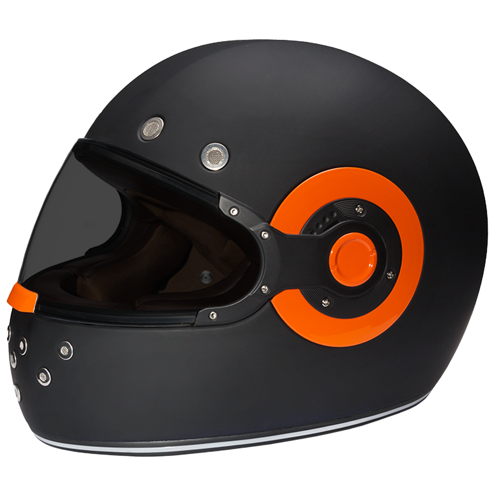 DOT Daytona Retro Full Face Motorcycle Helmet: Vintage Style for Men, Women, & Youth - Dull Black W/ Orange Accents